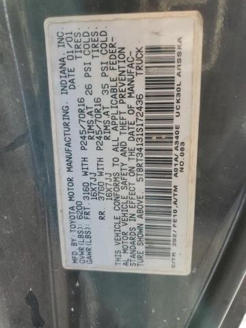 5TBRT34131S172436 - 2001 TOYOTA TUNDRA ACCESS CAB BLACK photo 12