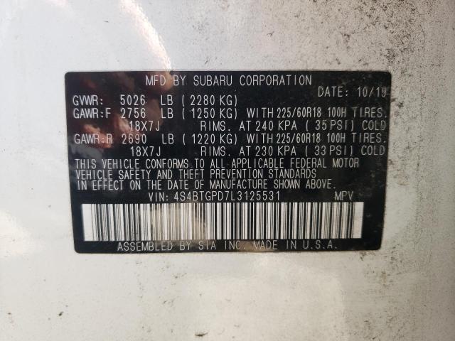 4S4BTGPD7L3125531 - 2020 SUBARU OUTBACK TOURING LDL Սպիտակ լուսանկար 13