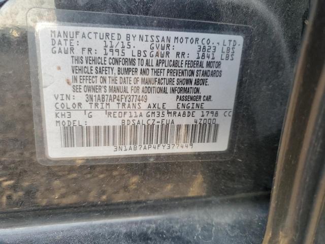 3N1AB7AP4FY377449 - 2015 NISSAN SENTRA S BLACK photo 12