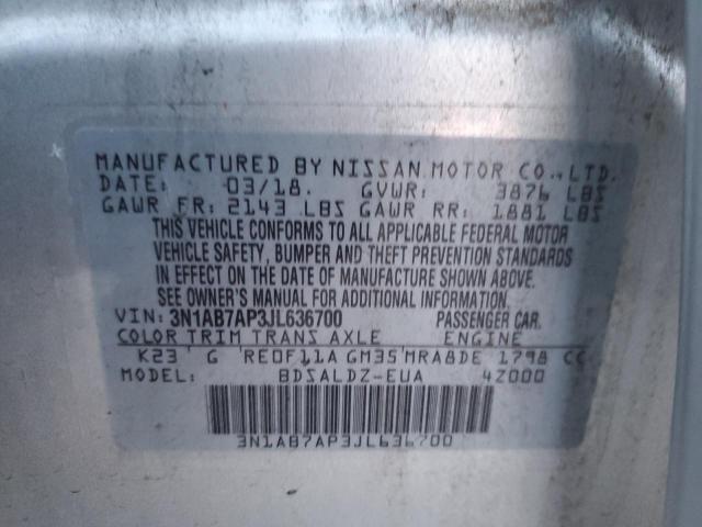 3N1AB7AP3JL636700 - 2018 NISSAN SENTRA S SILVER photo 12