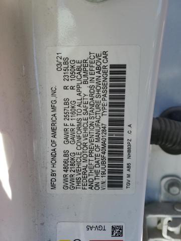 19UUB5F40MA012847 - 2021 ACURA TLX TECHNOLOGY 白色 照片 12