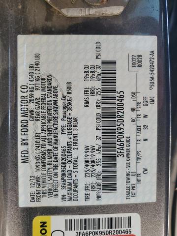 3FA6P0K95DR200465 - 2013 FORD FUSION TITANIUM Gris foto 13