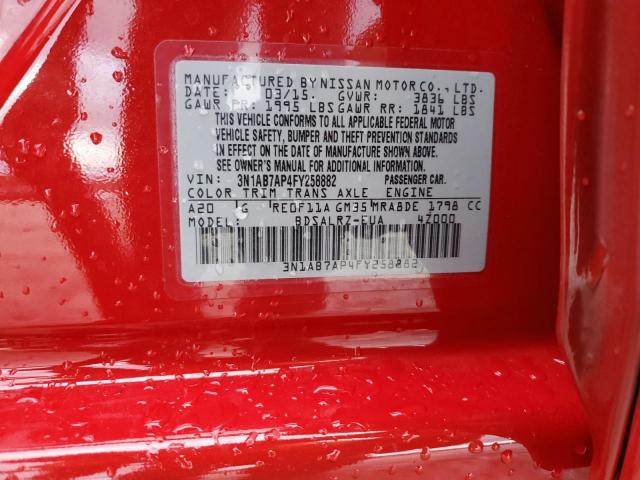 3N1AB7AP4FY258882 - 2015 NISSAN SENTRA S RED photo 12