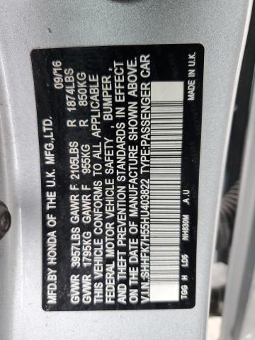 SHHFK7H55HU403822 - 2017 HONDA CIVIC EX SILVER photo 12