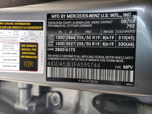 4JGDA5JB1FA599744 - 2015 MERCEDES-BENZ ML 350 SILVER photo 13