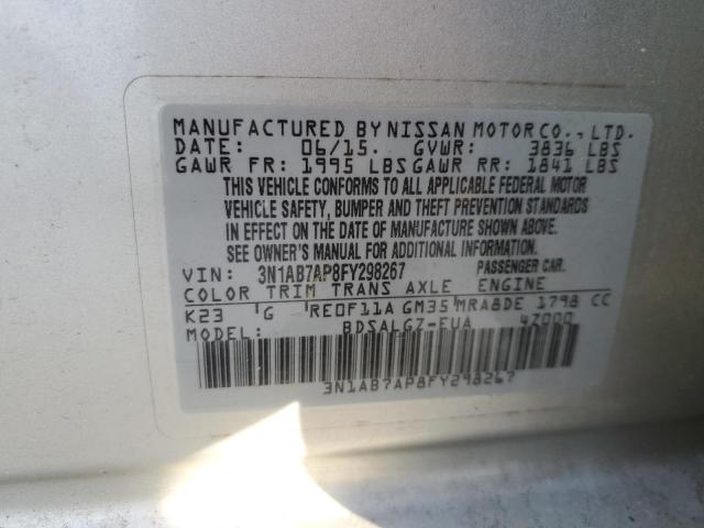 3N1AB7AP8FY298267 - 2015 NISSAN SENTRA S SILVER photo 12