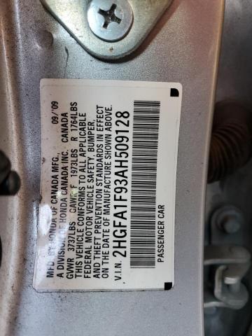 2HGFA1F93AH509128 - 2010 HONDA CIVIC EXL SILVER photo 12