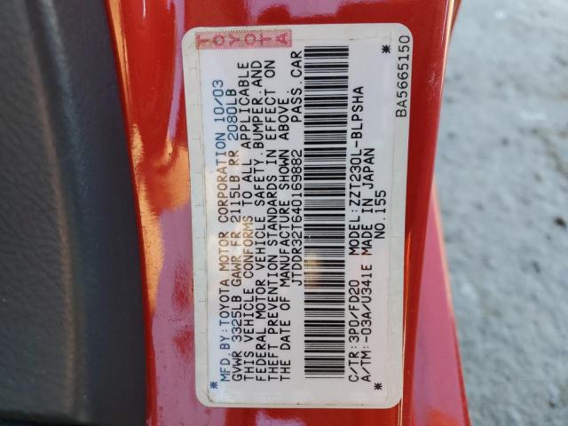 JTDDR32T640169882 - 2004 TOYOTA CELICA GT RED photo 12