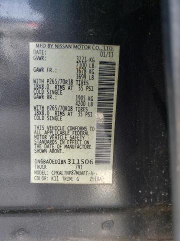 1N6BA0ED1BN311506 - 2011 NISSAN TITAN S GRAY photo 12