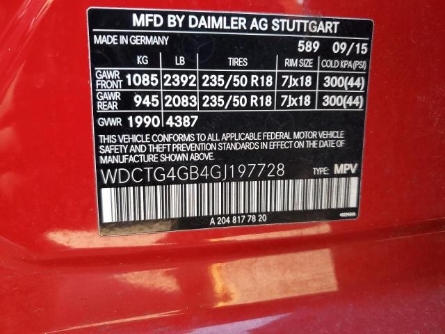 WDCTG4GB4GJ197728 - 2016 MERCEDES-BENZ GLA 250 4MATIC RED photo 13