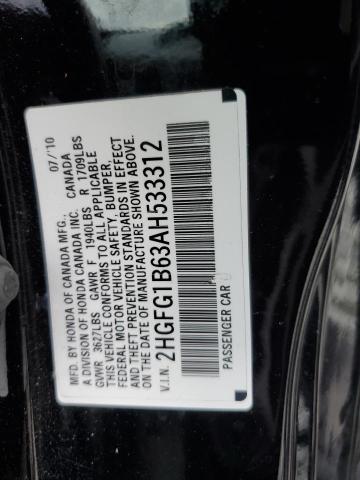 2HGFG1B63AH533312 - 2010 HONDA CIVIC LX BLACK photo 12