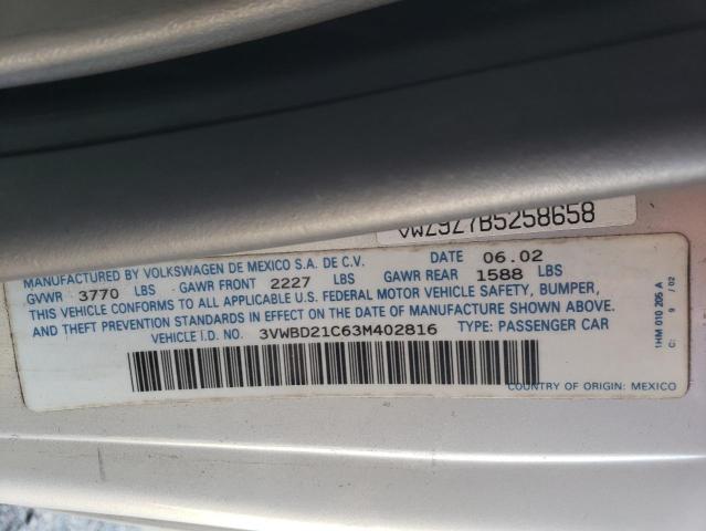 3VWBD21C63M402816 - 2003 VOLKSWAGEN NEW BEETLE GL 银色 照片 12