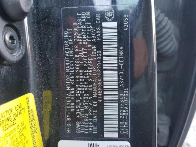 4T4BF3EK1BR204869 - 2011 TOYOTA CAMRY BASE BLACK photo 12