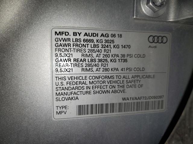 WA1VAAF72JD050397 - 2018 AUDI Q7 PRESTIGE SILVER photo 13