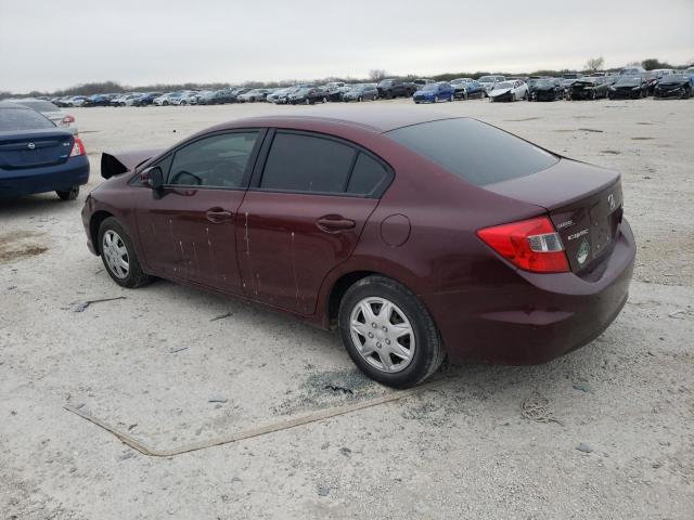 2HGFB2F59CH536496 - 2012 HONDA CIVIC LX MAROON photo 2