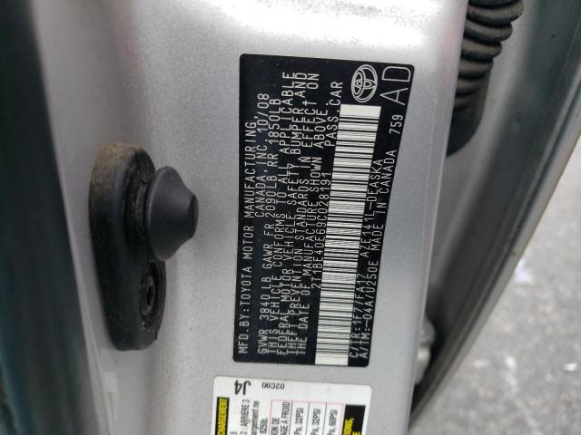 2T1BE40E69C028191 - 2009 TOYOTA COROLLA XRS SILVER photo 12