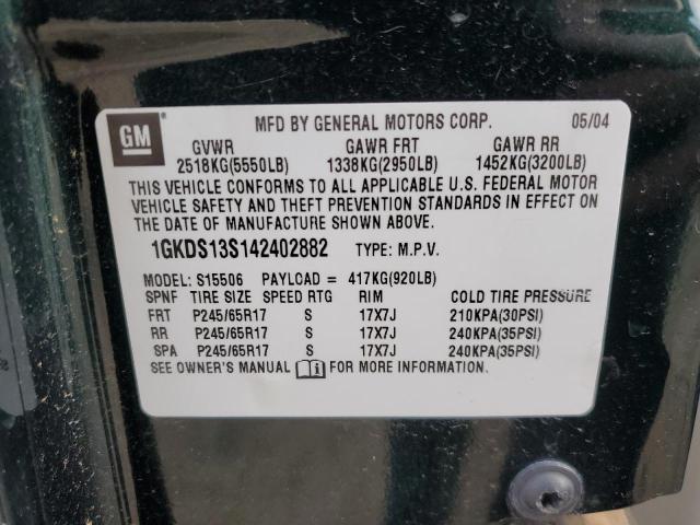 1GKDS13S142402882 - 2004 GMC ENVOY GREEN photo 13