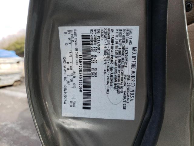 1FAHP53U54G135360 - 2004 FORD TAURUS SE GRAY photo 12