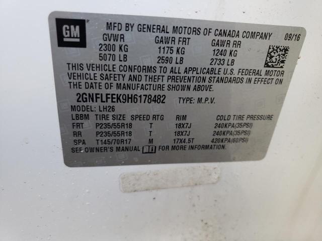 2GNFLFEK9H6178482 - 2017 CHEVROLET EQUINOX LT WHITE photo 13