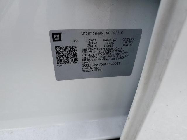 1G1ZD5STXMF073985 - 2021 CHEVROLET MALIBU LT WHITE photo 12