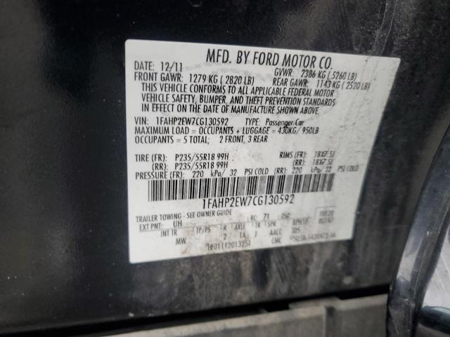 1FAHP2EW7CG130592 - 2012 FORD TAURUS SEL CHARCOAL photo 12