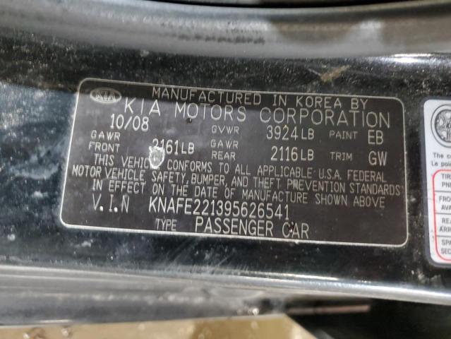 KNAFE221395626541 - 2009 KIA SPECTRA EX BLACK photo 12