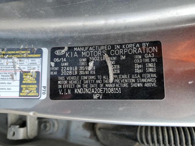 KNDJN2A20E7108151 - 2014 KIA SOUL GRAY photo 12