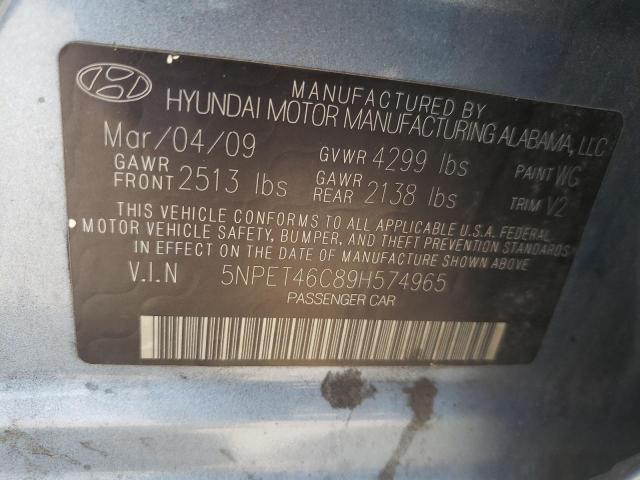 5NPET46C89H574965 - 2009 HYUNDAI SONATA GLS BLUE photo 10