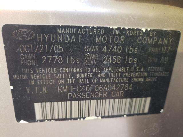 KMHFC46F06A042784 - 2006 HYUNDAI AZERA SE TAN photo 12