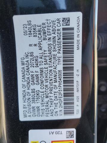 2HGFE2F51PH546906 - 2023 HONDA CIVIC SPORT 黑色 照片 12