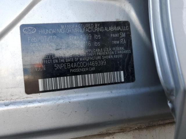 5NPEB4AC0CH469399 - 2012 HYUNDAI SONATA GLS SILVER photo 12