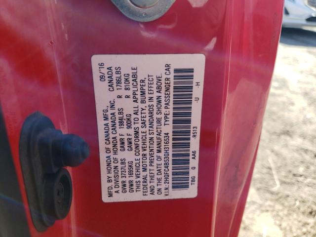 2HGFC4B53GH316534 - 2016 HONDA CIVIC LX RED photo 12