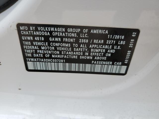 1VWAT7A32HC037281 - 2017 VOLKSWAGEN PASSAT S WHITE photo 13