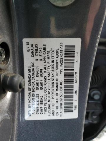 2HGFC2F56JH581406 - 2018 HONDA CIVIC LX CHARCOAL photo 12