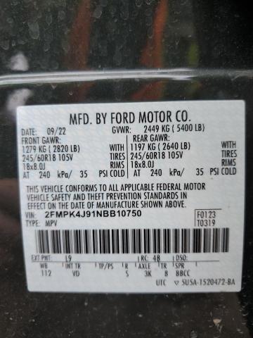 2FMPK4J91NBB10750 - 2022 FORD EDGE SEL GREEN photo 13