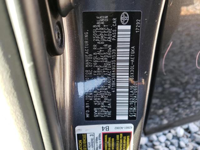 4T1BK36B49U351539 - 2009 TOYOTA AVALON XL CHARCOAL photo 12