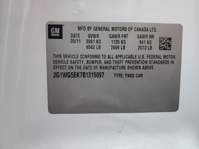 2G1WG5EK7B1315097 - 2011 CHEVROLET IMPALA LT WHITE photo 13