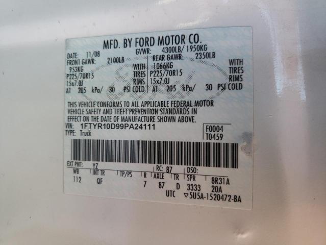 1FTYR10D99PA24111 - 2009 FORD RANGER WHITE photo 12