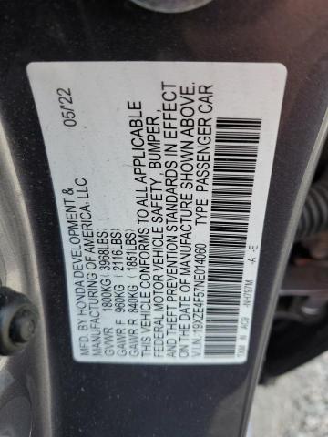 19XZE4F57NE014060 - 2022 HONDA INSIGHT EX GRAY photo 12