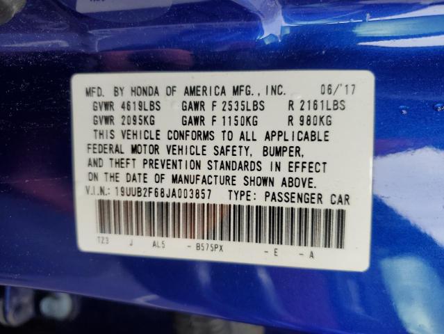 19UUB2F68JA003857 - 2018 ACURA TLX TECH+A BLUE photo 12