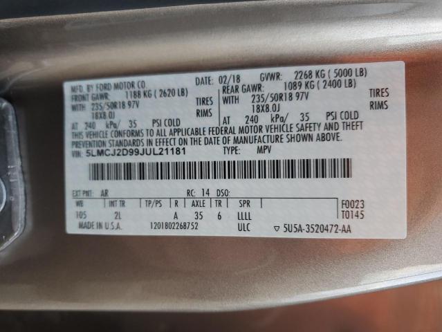 5LMCJ2D99JUL21181 - 2018 LINCOLN MKC SELECT TAN photo 14