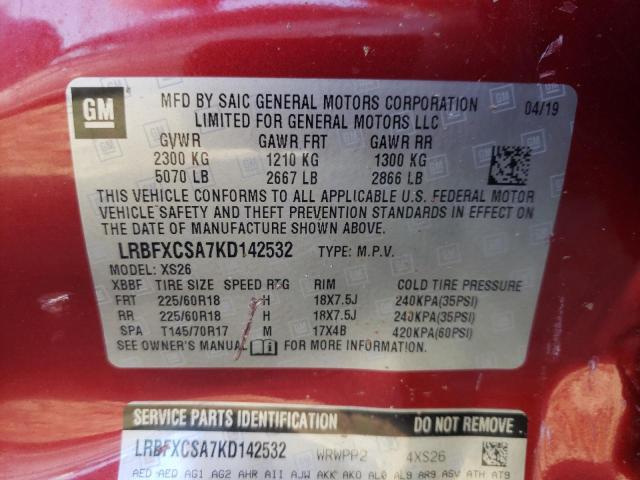 LRBFXCSA7KD142532 - 2019 BUICK ENVISION ESSENCE RED photo 13