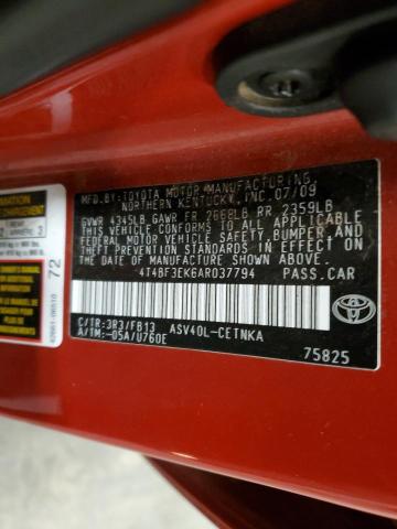 4T4BF3EK6AR037794 - 2010 TOYOTA CAMRY BASE RED photo 12