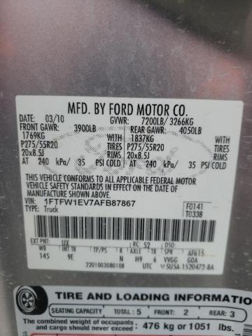 1FTFW1EV7AFB87867 - 2010 FORD F150 SUPERCREW SILVER photo 13