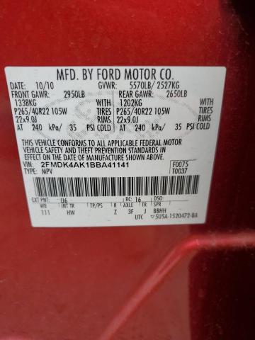 2FMDK4AK1BBA41141 - 2011 FORD EDGE SPORT RED photo 13