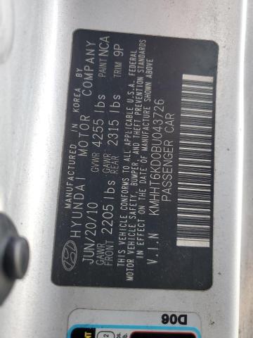 KMHHT6KD0BU043726 - 2011 HYUNDAI GENESIS CO 2.0T SILVER photo 12