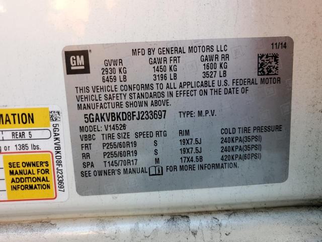 5GAKVBKD8FJ233697 - 2015 BUICK ENCLAVE WHITE photo 13