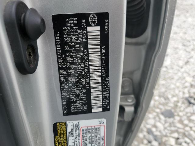 4T1BE32K94U381058 - 2004 TOYOTA CAMRY LE GRAY photo 10