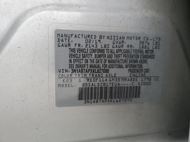 3N1AB7APXKL627090 - 2019 NISSAN SENTRA S SILVER photo 12