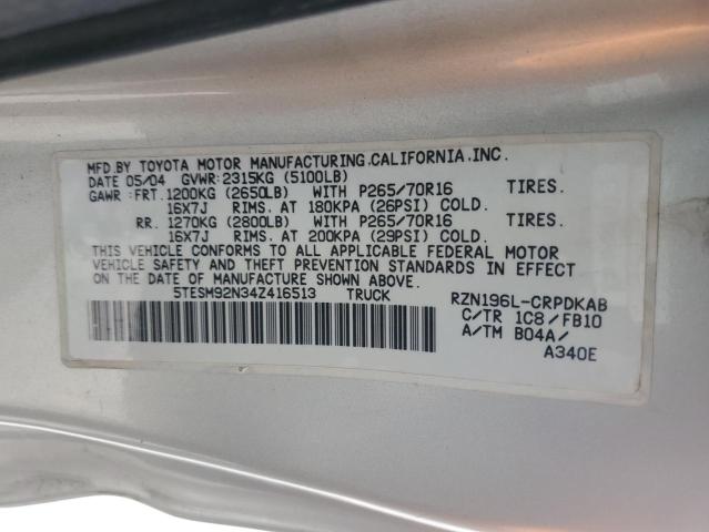 5TESM92N34Z416513 - 2004 TOYOTA TACOMA XTRACAB PRERUNNER 银色 照片 12